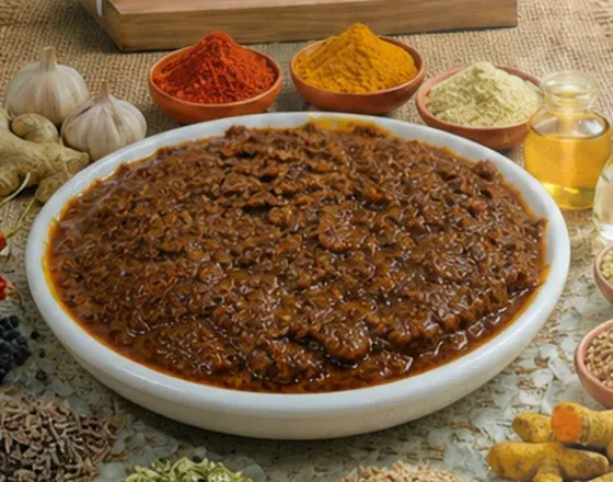 Ready-to-eat tuna masala cooked dry in sesame oil, served in a white bowl