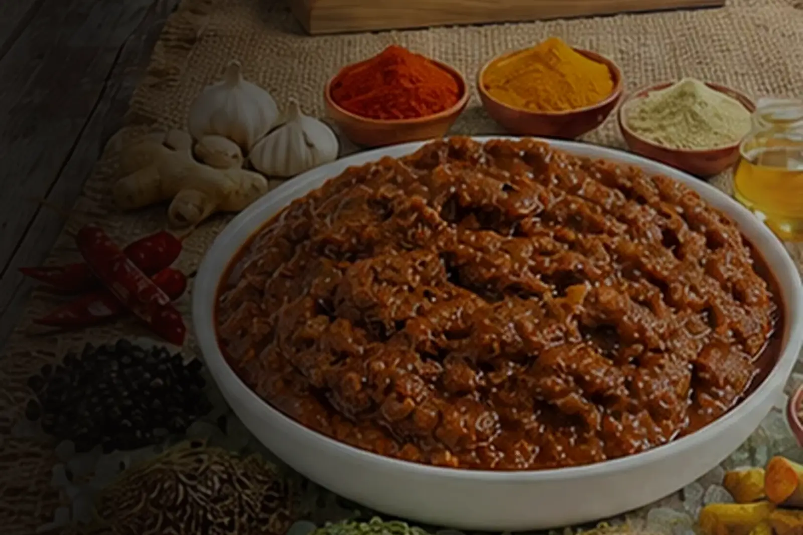 A bowl of LeeRay Nutrimar prawn masala surrounded by whole spices